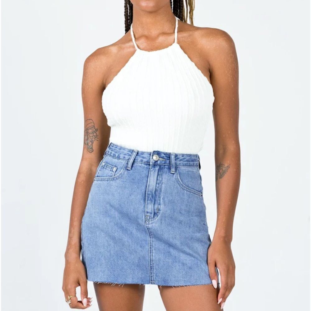 PRINCESS POLLY VANIA DENIM MINI SKIRT DENIM‎ BLUE 2 NWT